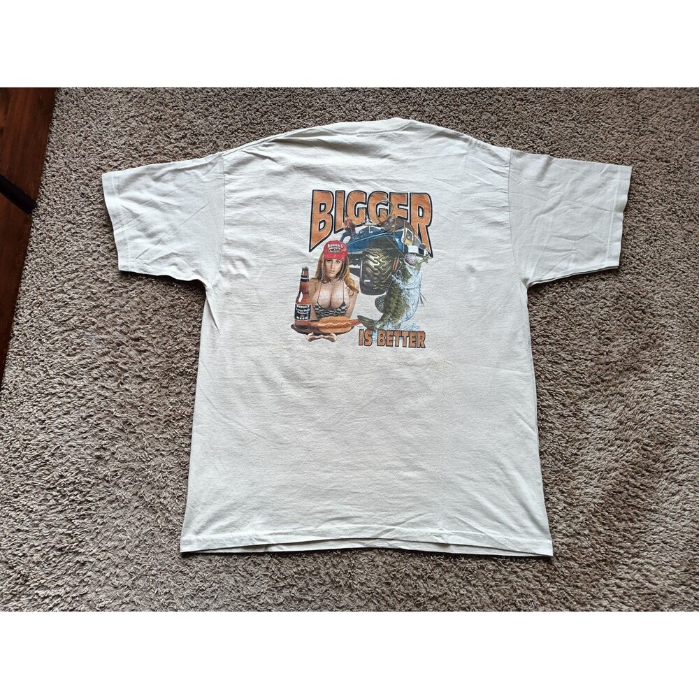 Vintage Redneck Bigger Is Better T-Shirt Men's Size XL Tan Graphic Print Shirt